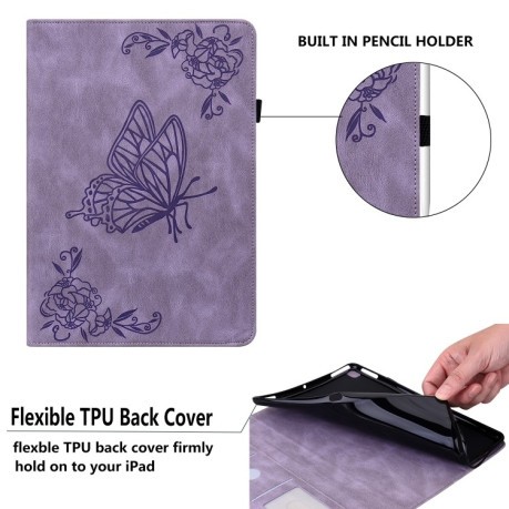 Чехол-книжка Butterfly Flower Embossed Leather для Xiaomi Pad 6 / Pad 6 Pro - фиолетовый