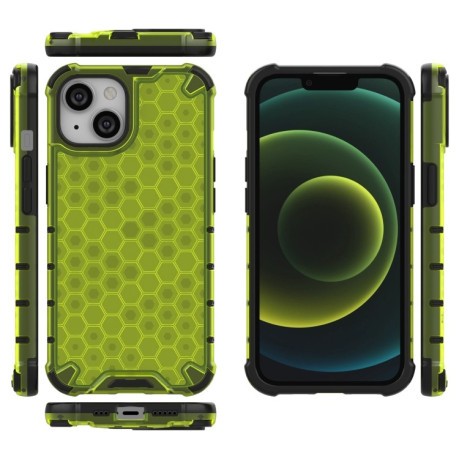 Противоударный чехол Honeycomb with Neck Lanyard для iPhone 14 - зеленый