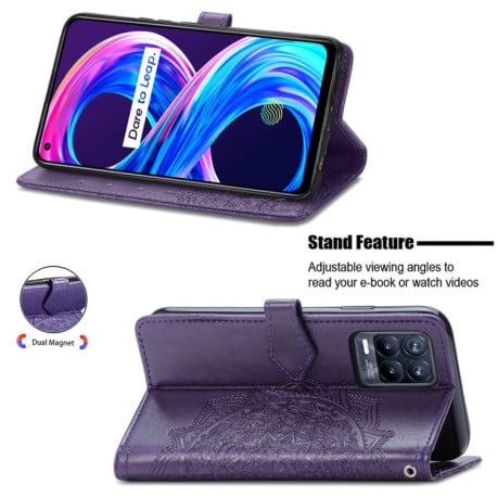 Чехол-книжка Mandala Embossing Pattern на Realme 8 5G/Narzo 30 5G / Realme V13 5G - фиолетовый