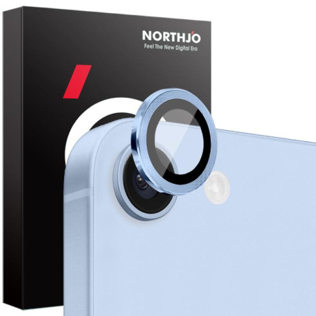 Защитное стекло NORTHJO Glitter Camera Lens Protector Tempered Glass Metal Ring на iPhone 16e - синее