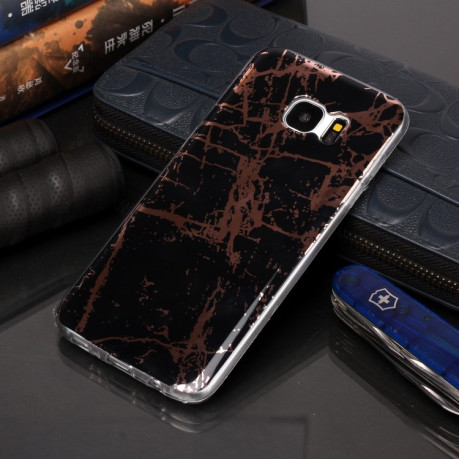 Чехол Plating Marble Pattern для Samsung Galaxy S7 - черно-золотой