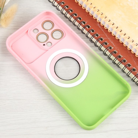 Противоударный чехол Gradient Silicone Shockproof Magsafe для iPhone 15 Pro - розово-зеленый