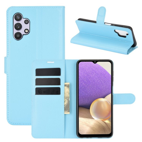 Чехол-книжка Litchi Texture на Samsung Galaxy A32 5G- голубой