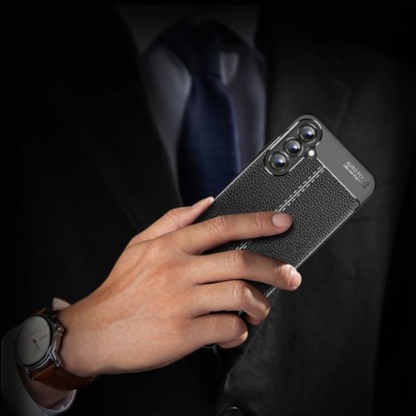 Противоударный чехол Litchi Texture на Samsung Galaxy A35 - черный