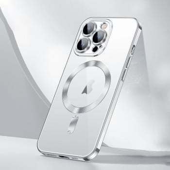 Силиконовый чехол SULADA с MagSafe с блестящим покрытием на iPhone 16 Pro Max - серебристый