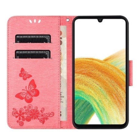 Чехол-книжка Embossed Butterfly для Samsung Galaxy A55 - розовый