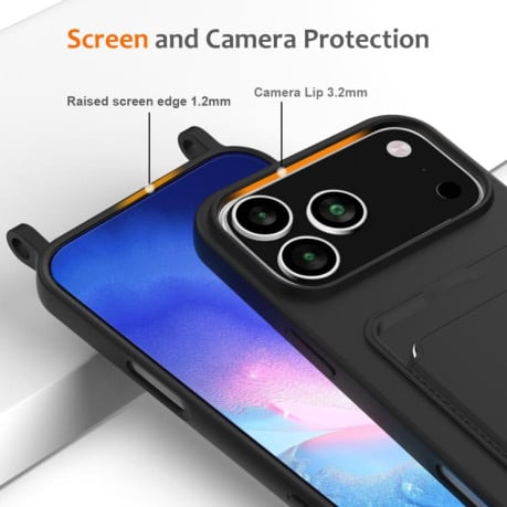 Силиконовый чехол Integrated Card Bag Solid Color Liquid Silicone на iPhone 17 Pro Max - черный
