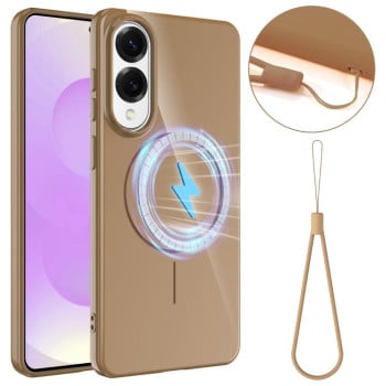 Противоударный чехол Glossy TPU Shockproof MagSafe на Samsung Galaxy S25 Edge 5G - золотой