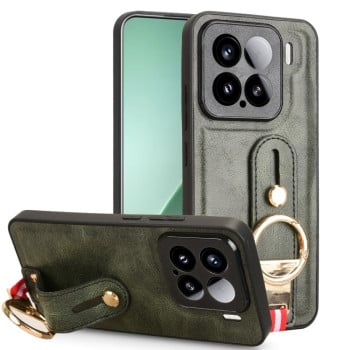 Противоударный чехол Wristband Leather Back для Xiaomi 15 - зеленый