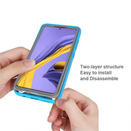 Противоударный чехол Two-layer Design  на Samsung A51-голубой