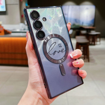 Протиударний чохол Dual-Love Feather Gradient Glitter MagSafe  для Samsung Galaxy S25+ 5G - чорний