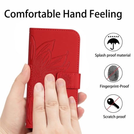 Чехол-книжка Skin Feel Sun Flower для OnePlus 12R 5G Global - красный