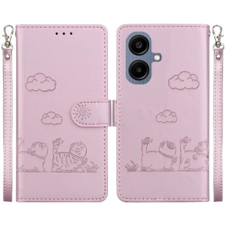 Чохол-книжка з тисненням &quot;Cute Cats&quot; та захистом від сканування RFID на Samsung Galaxy A07 4G/A06 4G/5G - золото