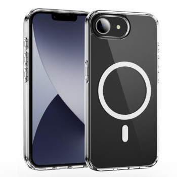 Противоударный чехол Clear Case с MagSafe гибрид твердого и мягкого материала для iPhone 16e - прозрачный