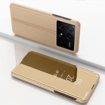 Чехол книжка Clear View на Xiaomi Poco F6 Pro - золотой