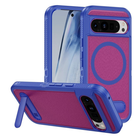 Противоударный чехол Guard MagSafe Holder Matte PC Hybrid для Google Pixel 9 Pro - Blue Rose Red