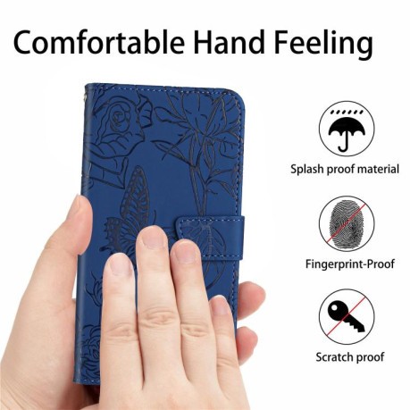 Чехол-книжка Embossed Butterfly для Samsung Galaxy M16 5G - синий