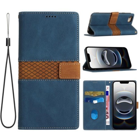 Чохол-книжка Grid Stitching Leather Phone Case with Lanyard для iPhone 16e - синій