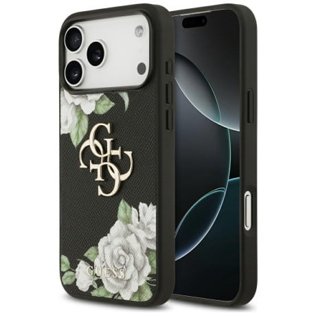 Оригинальный чехол Guess Grained Roses &amp; Big 4G Logo на iPhone 17 Pro Max - black