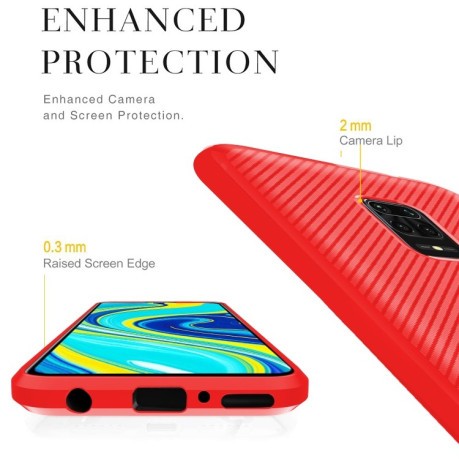 Противоударный чехол Carbon Fiber Texture на Xiaomi Redmi Note 9S / 9 Pro / 9 Pro Max - красный