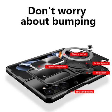 Противоударный чехол CD Texture Sliding Camshield для Samsung Galaxy Fold 5 - черный