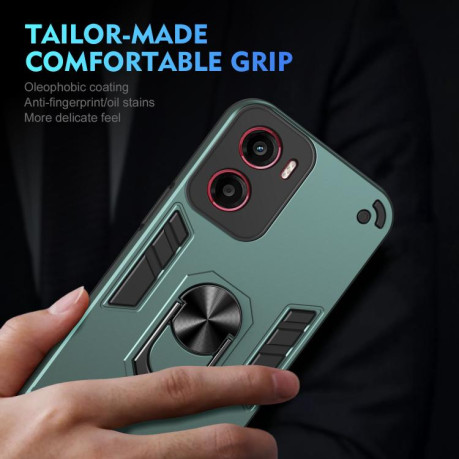 Ударозащитный чехол Shockproof Metal Ring Holder для Motorola Moto G05 - зеленый