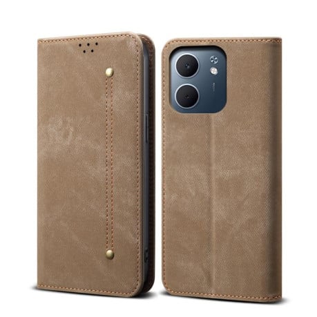 Чехол-книжка с джинсовой тканью casual на OPPO A5x 4G / 5G - хаки