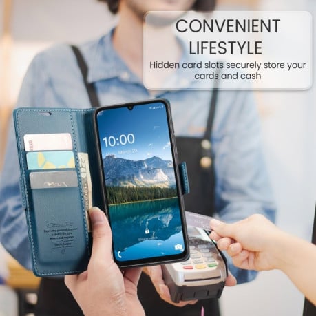 Чехол-книжка CaseMe 023 Butterfly Buckle Litchi Texture RFID Anti-theft Leather на Samsung Galaxy A07 / A06 - синий