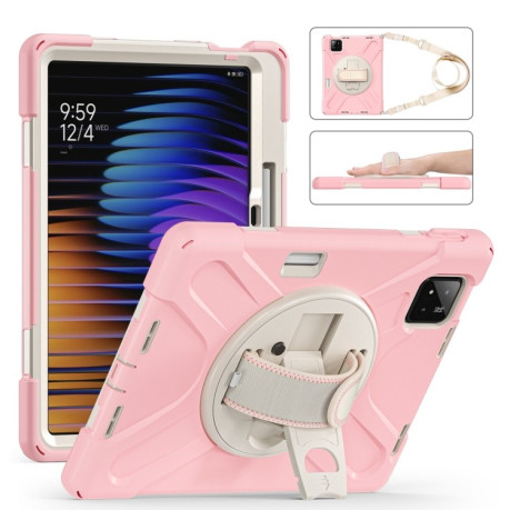 Чехол Rotatable Holder Silicone Hybrid PC для Xiaomi Pad 7 / 7 Pro - розовый