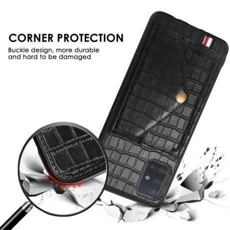 Чехол Crocodile Pattern Shatter-resistant на Samsung Galaxy A71 - черный