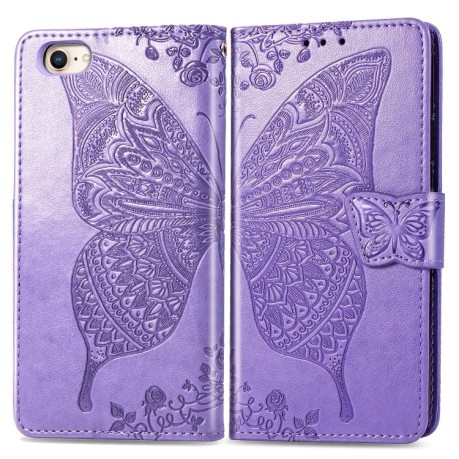 Чехол-книжка Butterfly Love Flower Embossed на iPhone SE 3/2 2022/2020/7/8 - фиолетовый