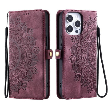 Чехол-книжка Totem Embossed Magnetic Leather для iPhone 16 Pro Max - винно-красный