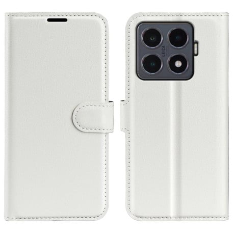 Чехол-книжка с фактурой Litchi и магнитным хлястиком на Xiaomi 15T Pro - белый
