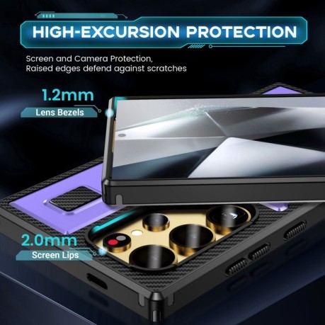 Протиударний чохол Ring Holder Carbon Fiber PC Hybrid TPU  для Samsung Galaxy S25 Ultra 5G - фіолетовий