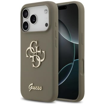 Оригинальный силиконовый чехол Guess Silicone Big 4G Script на iPhone 17 Pro Max - Brown