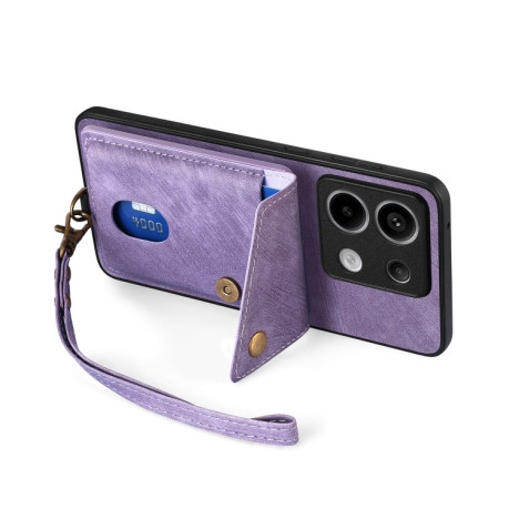 Противоударный чехол Retro Card Wallet Fold Leather для Xiaomi Redmi Note 13 Pro 5G/Poco X6 5G - фиолетовый