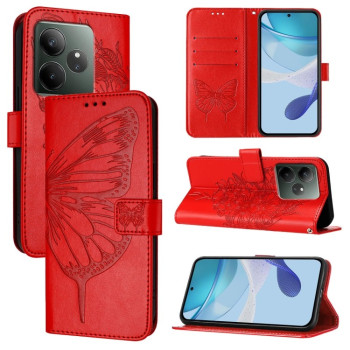 Чохол-книжка з тисненням &quot;метелика&quot; та магнітним хлястиком на Realme GT 6T 5G Global - червоний