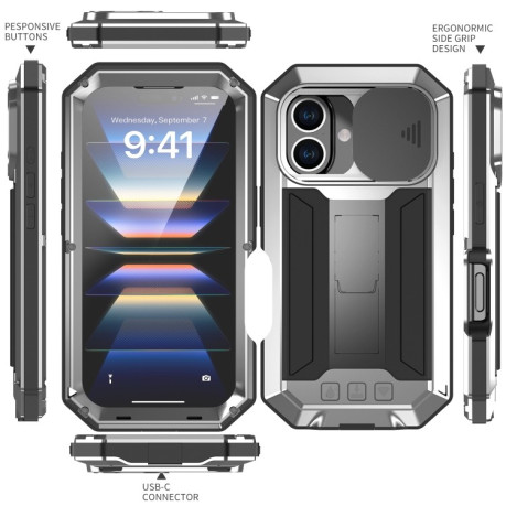 Чохол протиударний R-JUST Sliding для iPhone 16 Plus - сріблястий