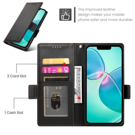 Чехол-книжка Side Buckle Magnetic Frosted Leather для iPhone 16e - черный