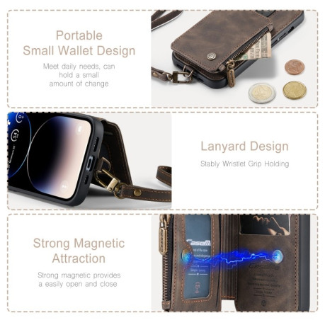 Чехол CaseMe C20 Multifunctional RFID Leather для iPhone 15 Pro Max - коричневый