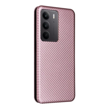 Чехол-книжка Carbon Fiber Texture на Realme C75 4G Global - розовый