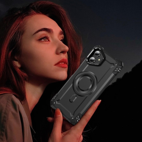 Противоударный чехол MagSafe Lens Holder PC Hybrid TPU для Samsung Galaxy A06 - черный