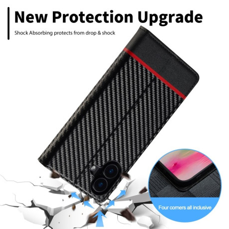 Чехол-книжка LCIMEEKE Carbon Fiber для iPhone 16 - Black