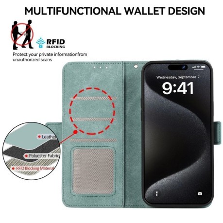 Чехол-книжка ABEEL Color Block Magnetic RFID Leather на Google Pixel 9a - зеленый