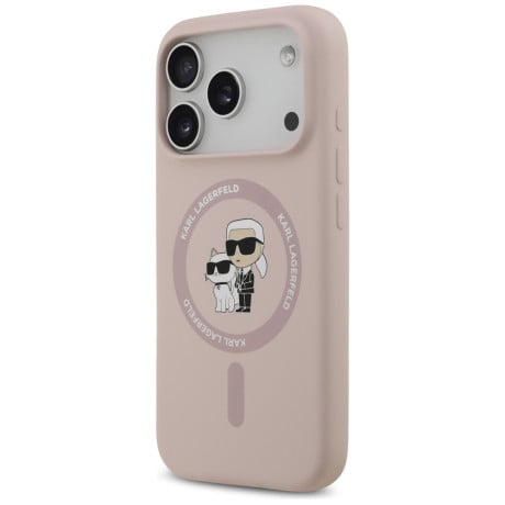 Оригінальний силіконовий чохол Karl Lagerfeld Silicone Karl&amp;Choupette Ring із MagSafe на iPhone 17 Pro - Pink