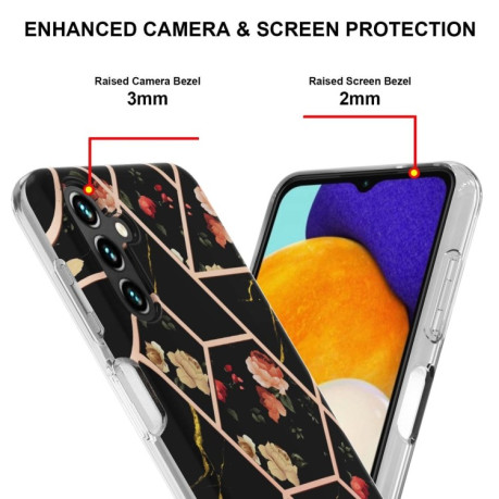 Противоударный чехол Marble Flower для Samsung Galaxy A14 5G - Black Flower