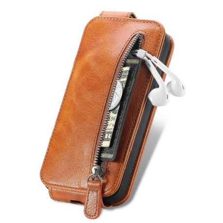 Флип-чехол Zipper Wallet Vertical для Xiaomi Redmi 13C/Poco C65 - коричневый