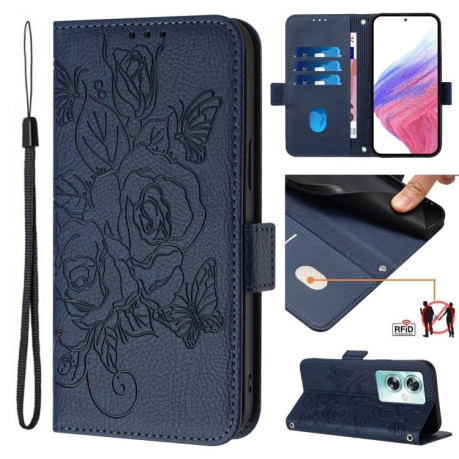 Чехол-книжка Embossed Rose RFID Anti-theft Leather для OnePlus Nord N30 SE 5G - синий