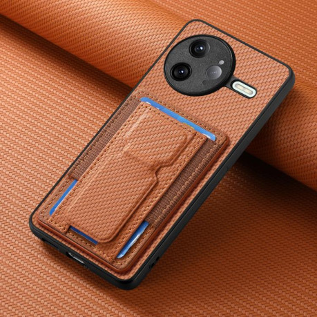 Противоударний чехол Carbon Fiber Card Bag для Xiaomi Poco F7 Ultra - коричневий