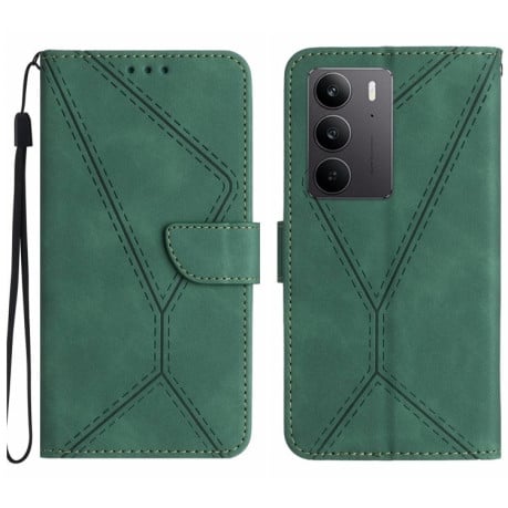 Чехол-книжка Stitching Embossed Leather на Realme C75 4G - зеленый